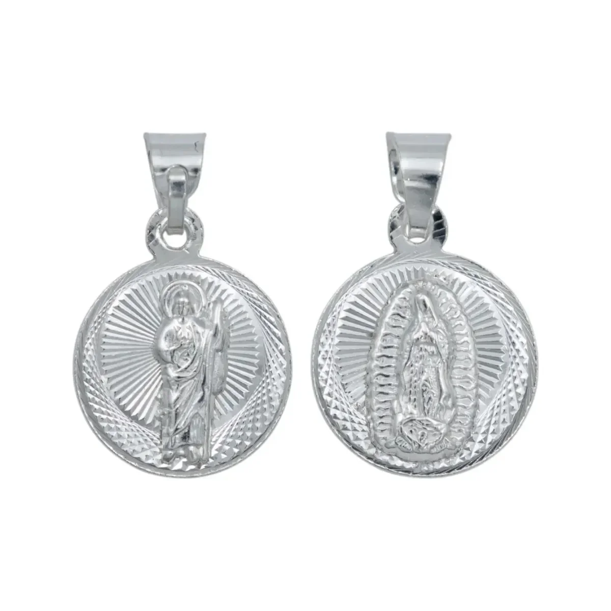 Dije Medalla Doble Vista San Judas y Virgencita Plata .925, joyería espiritual mexicana, amuleto de protección de fe y regalo