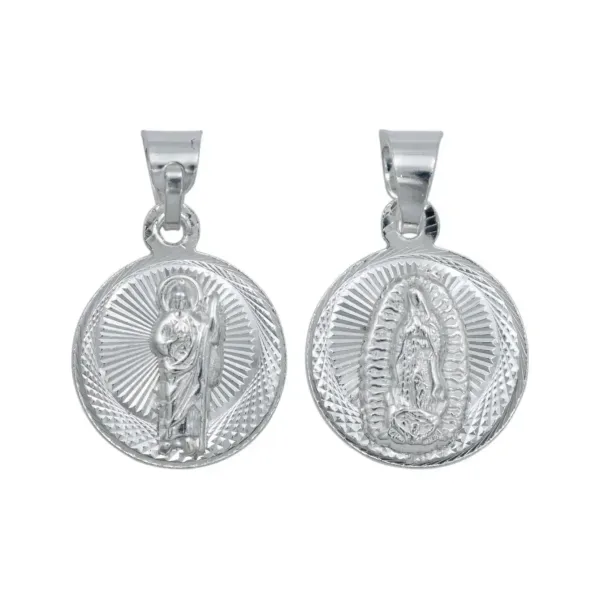 Dije Medalla San Judas y Virgencita Doble Vista Plata Ley .925 Religioso - Imagen 1