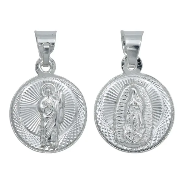 Dije Medalla San Judas y Virgencita Doble Vista Plata Ley .925 Religioso - Imagen 1