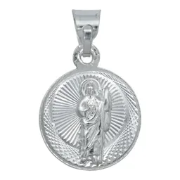 Dije Medalla San Judas y Virgencita Doble Vista Plata Ley .925 Religioso - Imagen 4