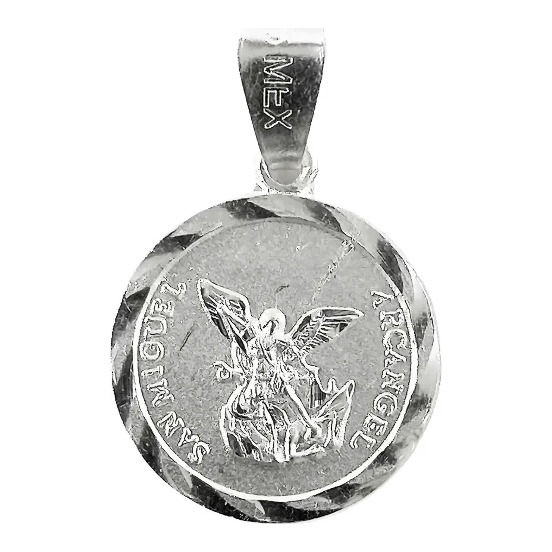 Medalla San Miguel Arcángel plata .925 mate, dije escudo arcángel Miguel religioso unisex grabado en plata .925 mexicana