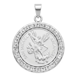 Dije Medalla San Miguel Arcángel Plata 999 con Zirconia - Imagen 1