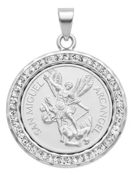 Dije Medalla San Miguel Arcángel Plata 999 con Zirconia - Imagen 1