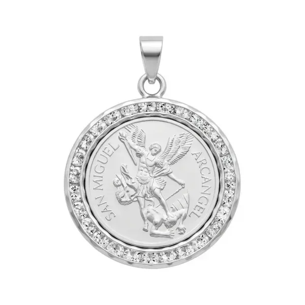 Dije Medalla San Miguel Arcángel Plata 999 con Zirconia - Imagen 1