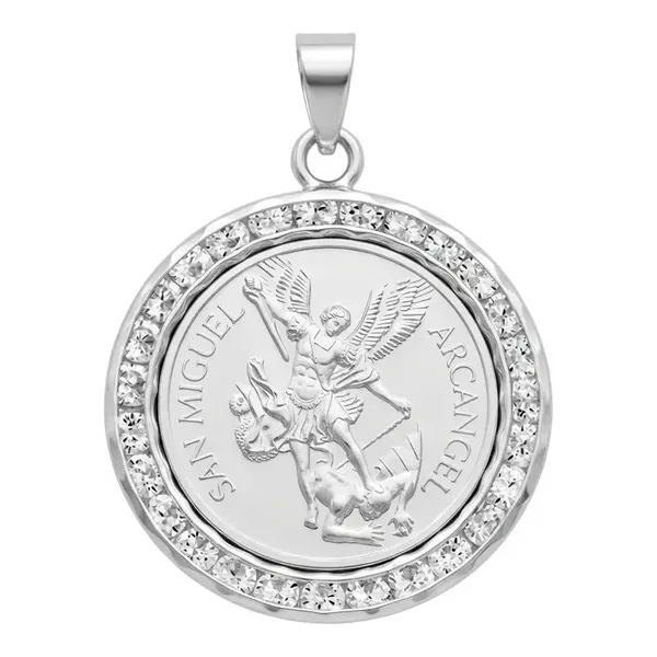 Dije Medalla San Miguel Arcángel Plata 999 con Zirconia - Imagen 1
