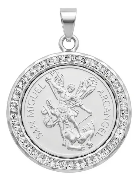 Dije Medalla San Miguel Arcángel Plata 999 con Zirconia - Imagen 1