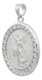 Dije Medalla San Miguel Arcángel Plata 999 con Zirconia - Imagen 2