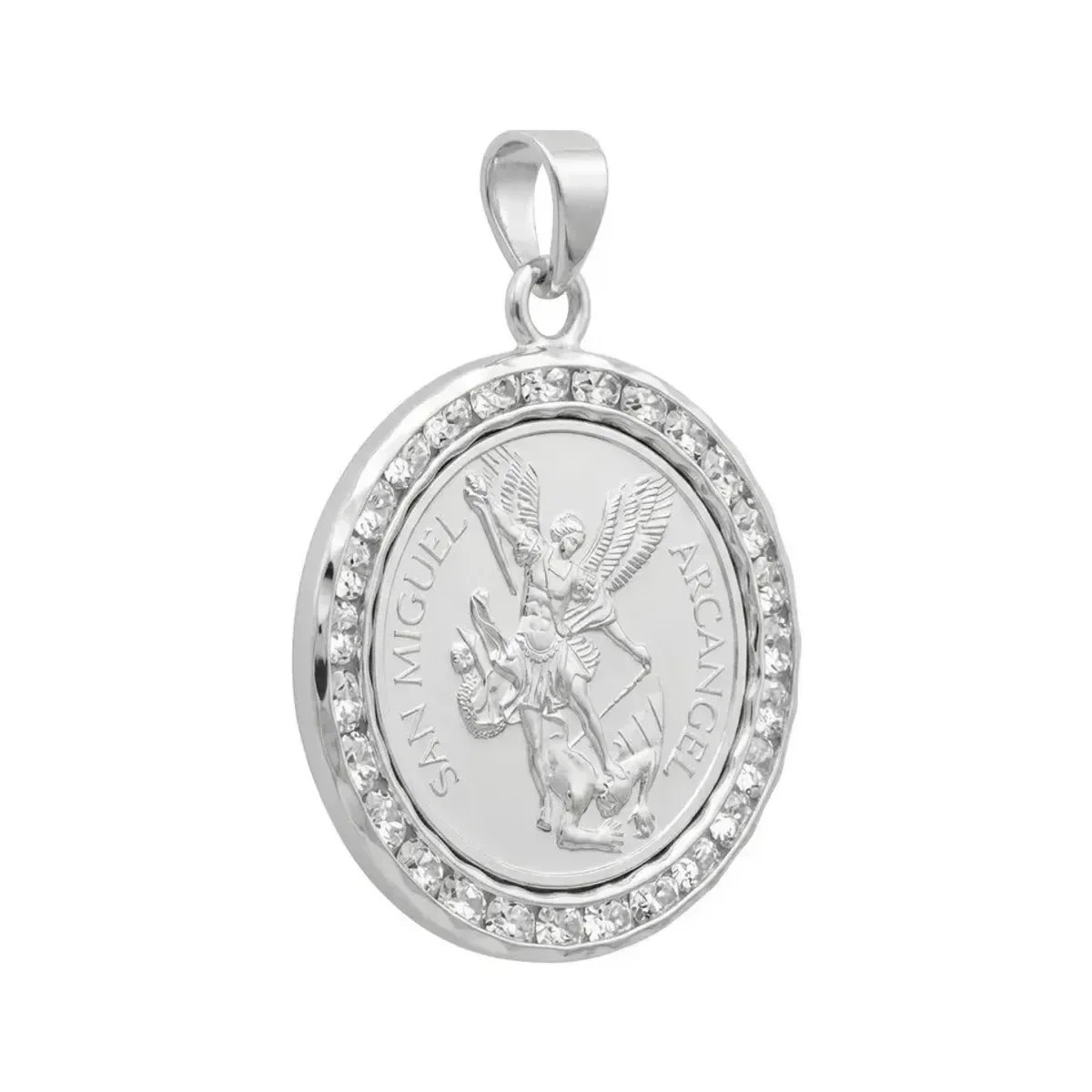Dije Medalla San Miguel Arcángel Plata 999 con Zirconia - Imagen 3