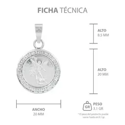 Dije Medalla San Miguel Arcángel Plata 999 con Zirconia - Imagen 8
