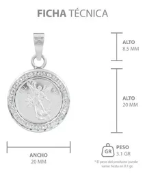 Dije Medalla San Miguel Arcángel Plata 999 con Zirconia - Imagen 8