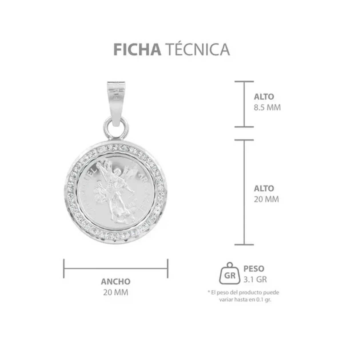 Dije Medalla San Miguel Arcángel Plata 999 con Zirconia - Imagen 8