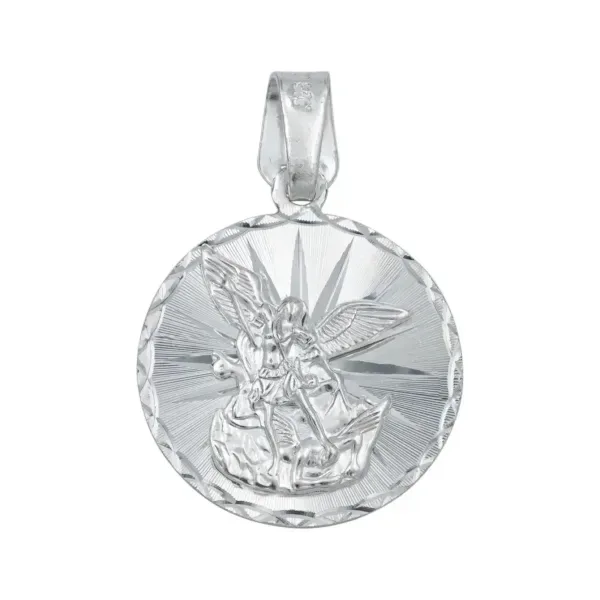 Dije Medalla San Miguel Arcángel Plata .925 Diamantada - Imagen 1