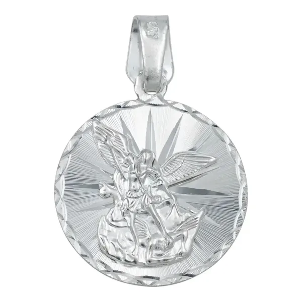 Dije Medalla San Miguel Arcángel Plata .925 Diamantada - Imagen 1
