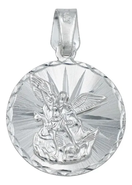 Dije Medalla San Miguel Arcángel Plata .925 Diamantada - Imagen 1