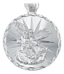 Dije Medalla San Miguel Arcángel Plata .925 Diamantada - Imagen 2