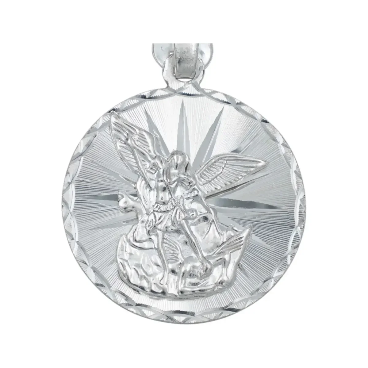 Dije Medalla San Miguel Arcángel Plata .925 Diamantada - Imagen 2