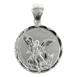 Dije Medalla San Miguel Arcángel Plata Ley .925 Artesanal - Imagen 1