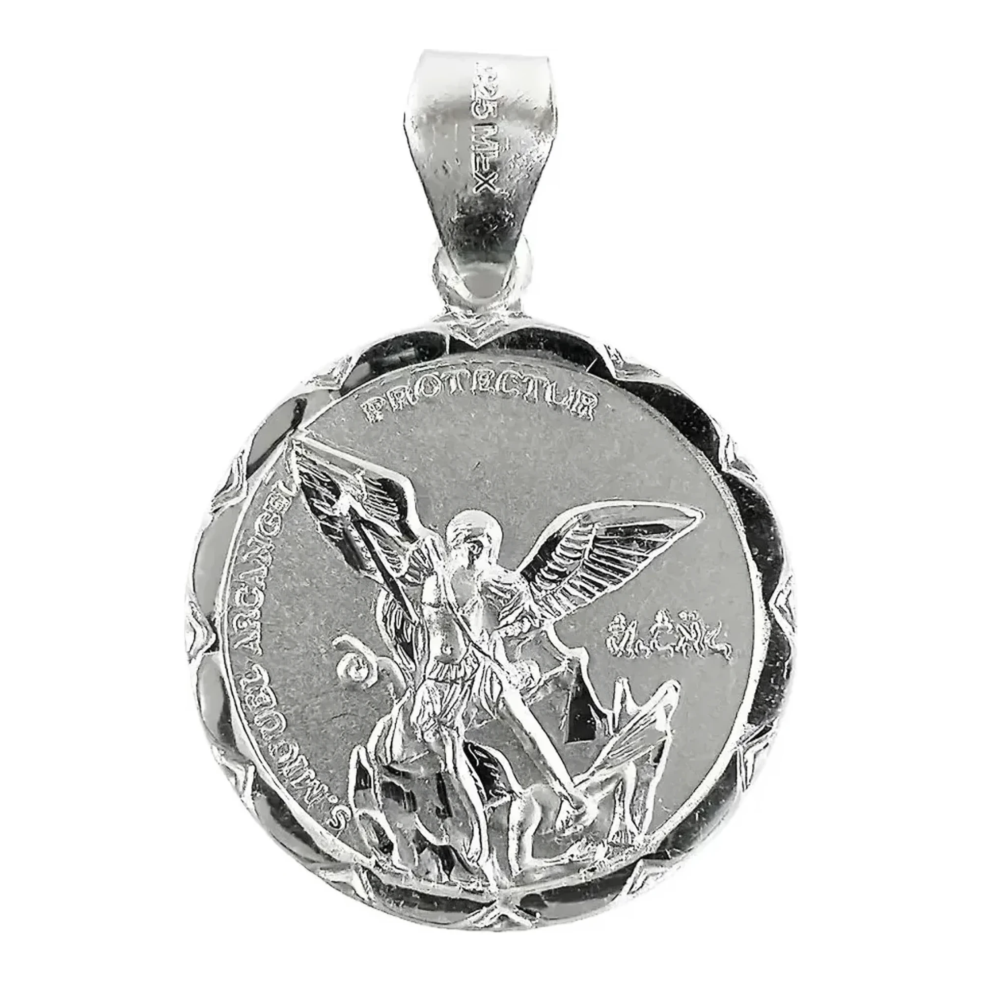 Dije Medalla San Miguel Arcángel Plata Ley .925 auténtico artesanal. Joyería espiritual de plata mexicana con protección.
