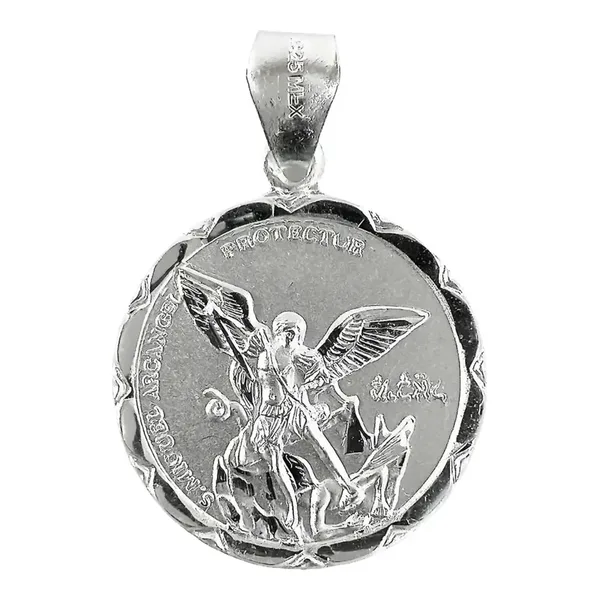 Dije Medalla San Miguel Arcángel Plata Ley .925 Artesanal - Imagen 1