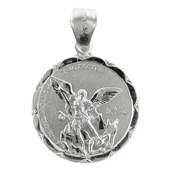 Dije Medalla San Miguel Arcángel Plata Ley .925 Artesanal - Imagen 1