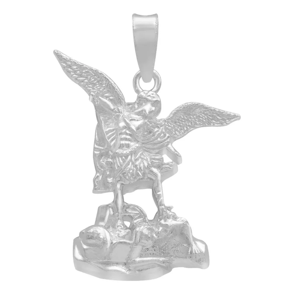 Dije Medalla San Miguel Arcángel Plata Ley .925 liso, brillante. Joyería católica moderna, dije de plata con significado, pro