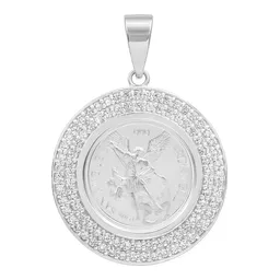 Dije Medalla San Miguel Doble Halo Plata .999 con Zirconia - Imagen 1