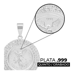 Dije Medalla San Miguel Doble Halo Plata .999 con Zirconia - Imagen 3