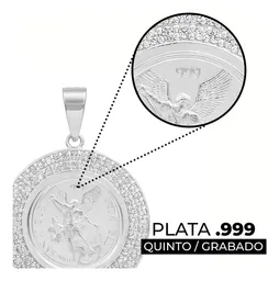 Dije Medalla San Miguel Doble Halo Plata .999 con Zirconia - Imagen 3