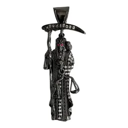 Dije Medalla Santa Muerte con Zirconias Negras Plata .925 - Imagen 1