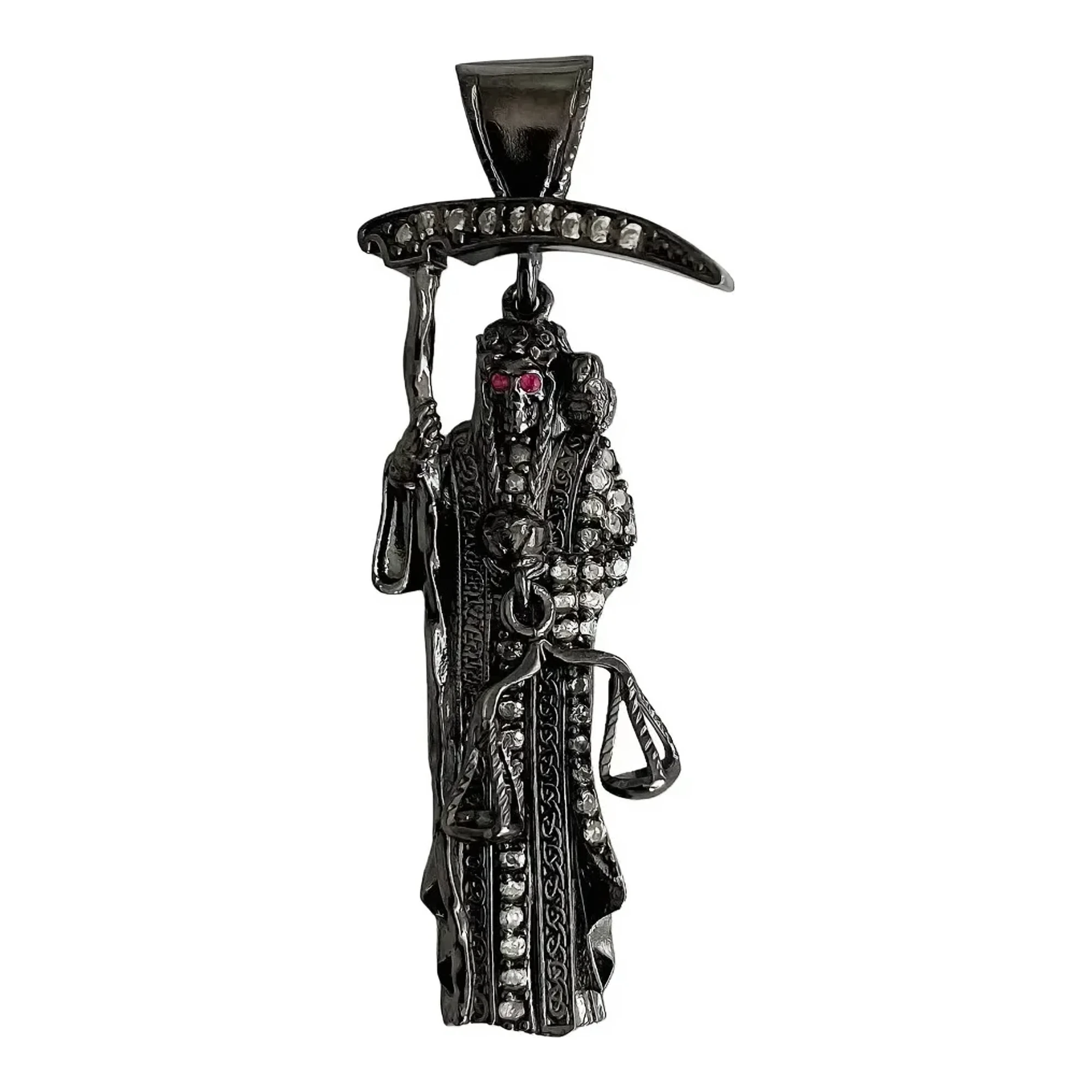 Dije Medalla Santa Muerte con Zirconias Negras Plata .925 - Imagen 1