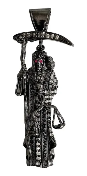 Dije Medalla Santa Muerte con Zirconias Negras Plata .925 - Imagen 1