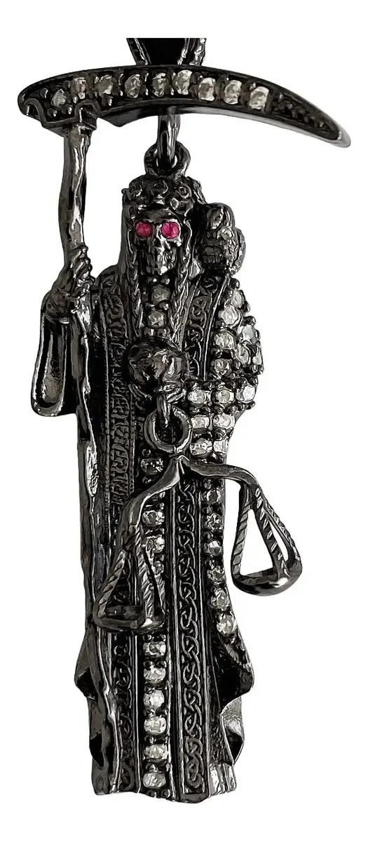Dije Medalla Santa Muerte con Zirconias Negras Plata .925 - Imagen 2