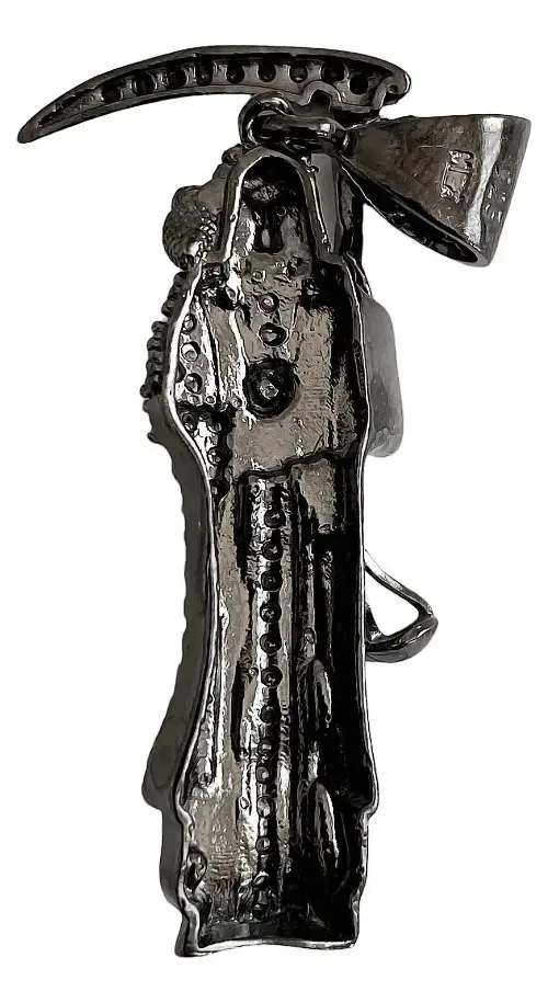 Dije Medalla Santa Muerte con Zirconias Negras Plata .925 - Imagen 3