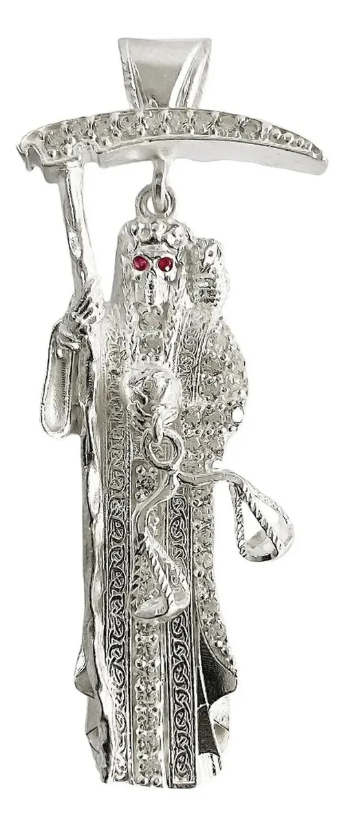 Dije Medalla Santa Muerte plata 999 con Zirconia para hombre y mujer - Joyaris joyería mexicana