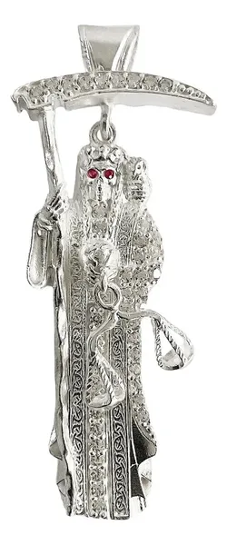 Dije Medalla Santa Muerte Plata 925 con Zirconia - Imagen 1