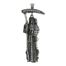 Dije Medalla Santa Muerte Plata .925 con Zirconias Negras - Imagen 1