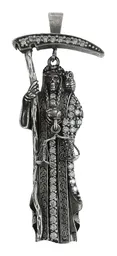 Dije Medalla Santa Muerte Plata .925 con Zirconias Negras - Imagen 1