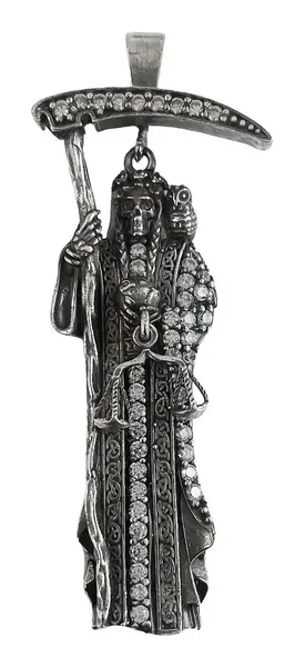 Dije Medalla Santa Muerte Plata .925 con Zirconias Negras - Imagen 1