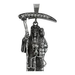 Dije Medalla Santa Muerte Plata .925 con Zirconias Negras - Imagen 2