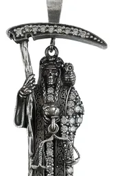 Dije Medalla Santa Muerte Plata .925 con Zirconias Negras - Imagen 2