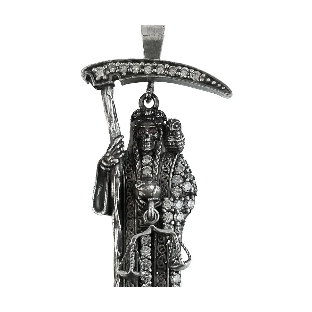 Dije Medalla Santa Muerte Plata .925 con Zirconias Negras - Imagen 2