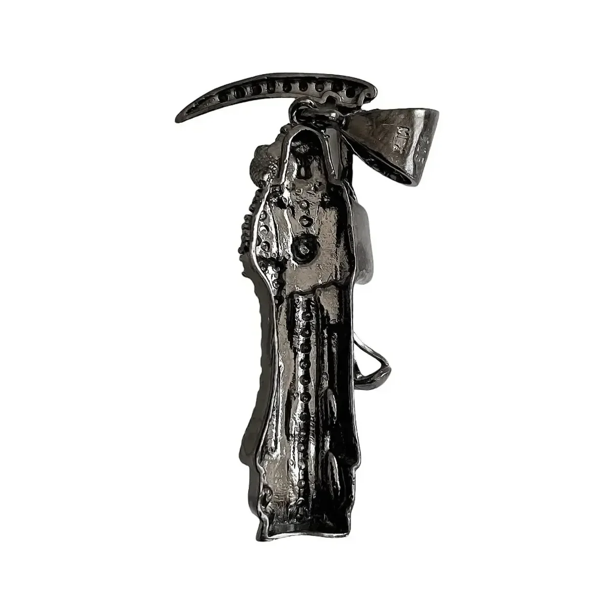 Dije Medalla Santa Muerte de Plata .925 con Zirconias Negras - Imagen 3