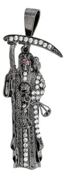 Dije Medalla Santa Muerte Plata 999 con Zirconias Negras Modelo 378 - Imagen 1