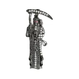 Dije Medalla Santa Muerte de Plata .925 con Zirconias Negras 50x22 mm - Imagen 2