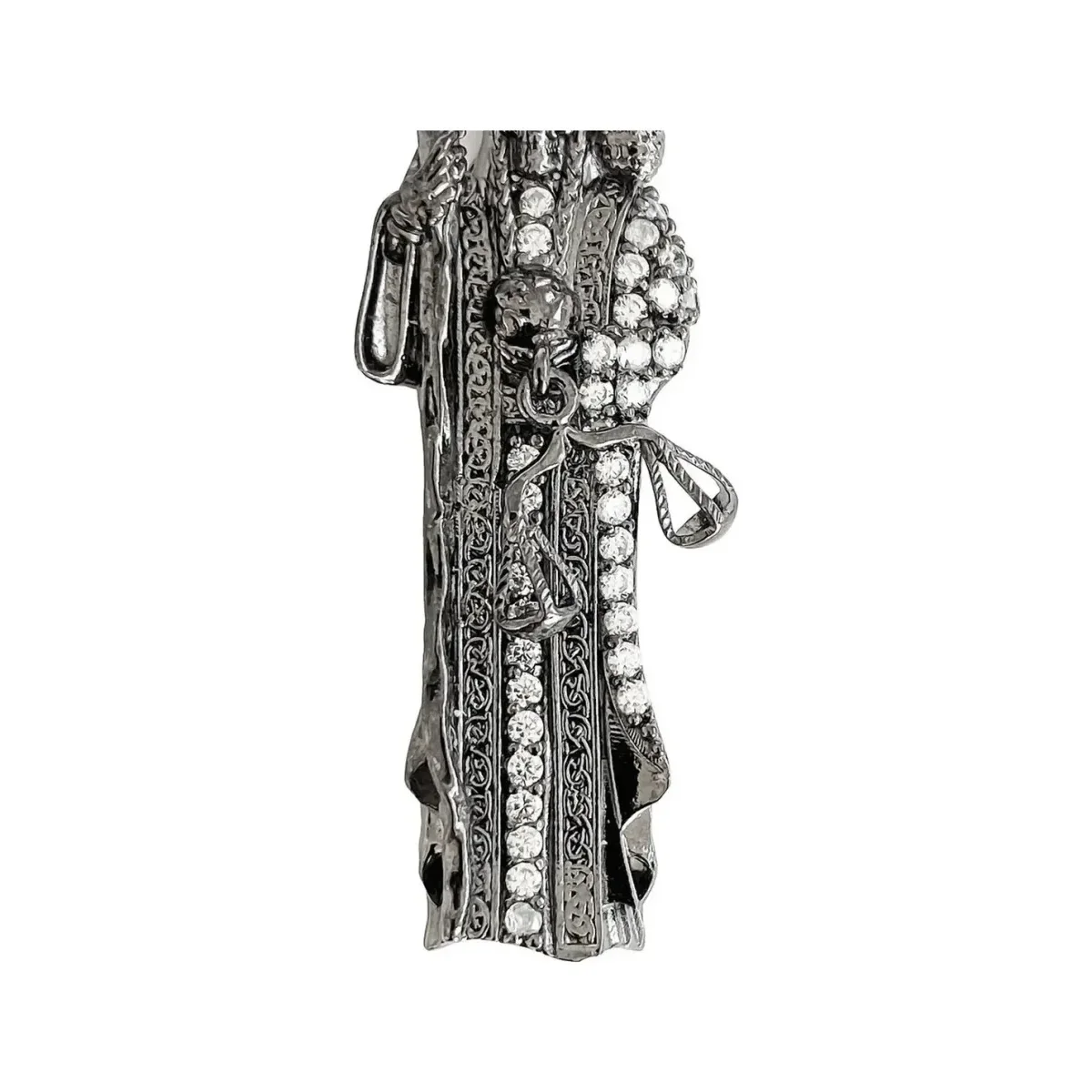 Dije Medalla Santa Muerte de Plata .999 con Zirconias Negras 50x22 mm - Imagen 3