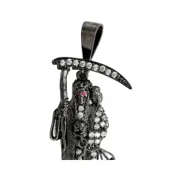 Dije Medalla Santa Muerte de Plata .925 con Zirconias Negras 50x22 mm - Imagen 4