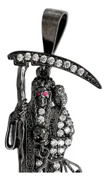 Dije Medalla Santa Muerte Plata 999 con Zirconias Negras Modelo 378 - Imagen 4