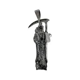 Dije Medalla Santa Muerte de Plata .925 con Zirconias Negras 50x22 mm - Imagen 5