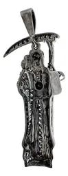 Dije Medalla Santa Muerte Plata 999 con Zirconias Negras Modelo 378 - Imagen 5