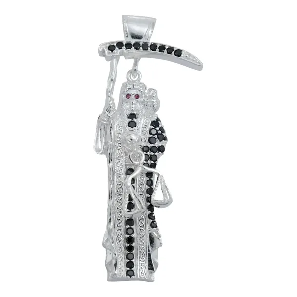 Dije Medalla Santa Muerte Plata 999 Zirconia Multicolor Unisex - Imagen 1
